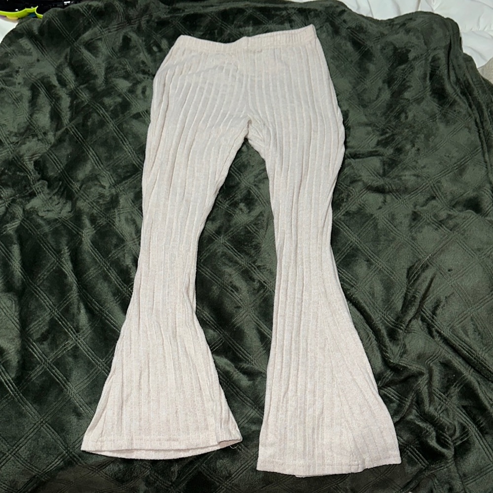 Kids Ribbed Flare Pants - Cream
